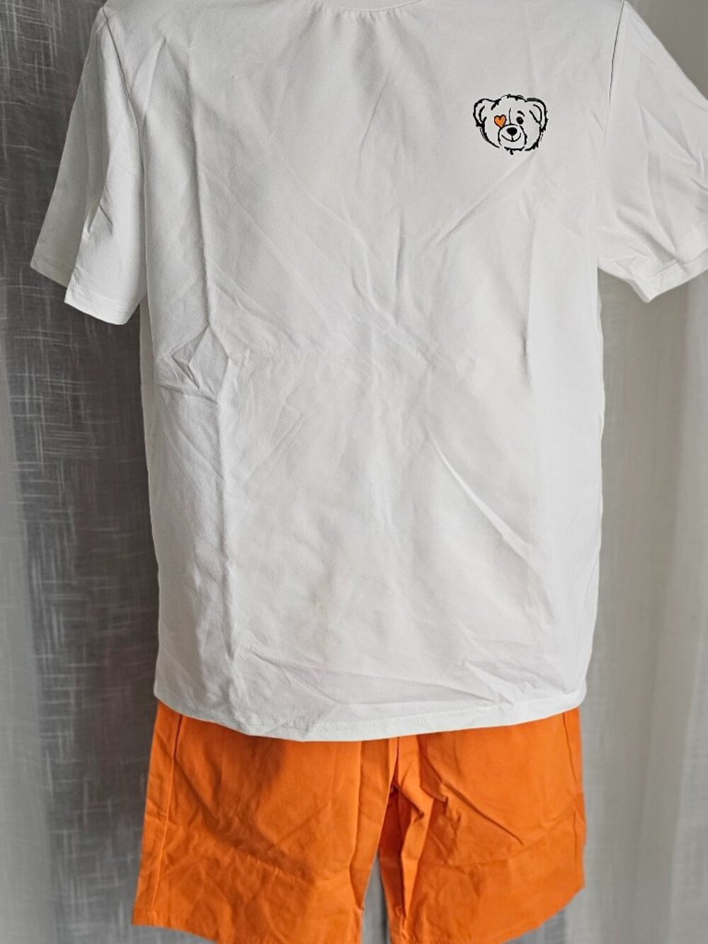 Men Slogan & Cartoon Graphic Tee & Drawstring Waist Shorts Orange Size M NEW